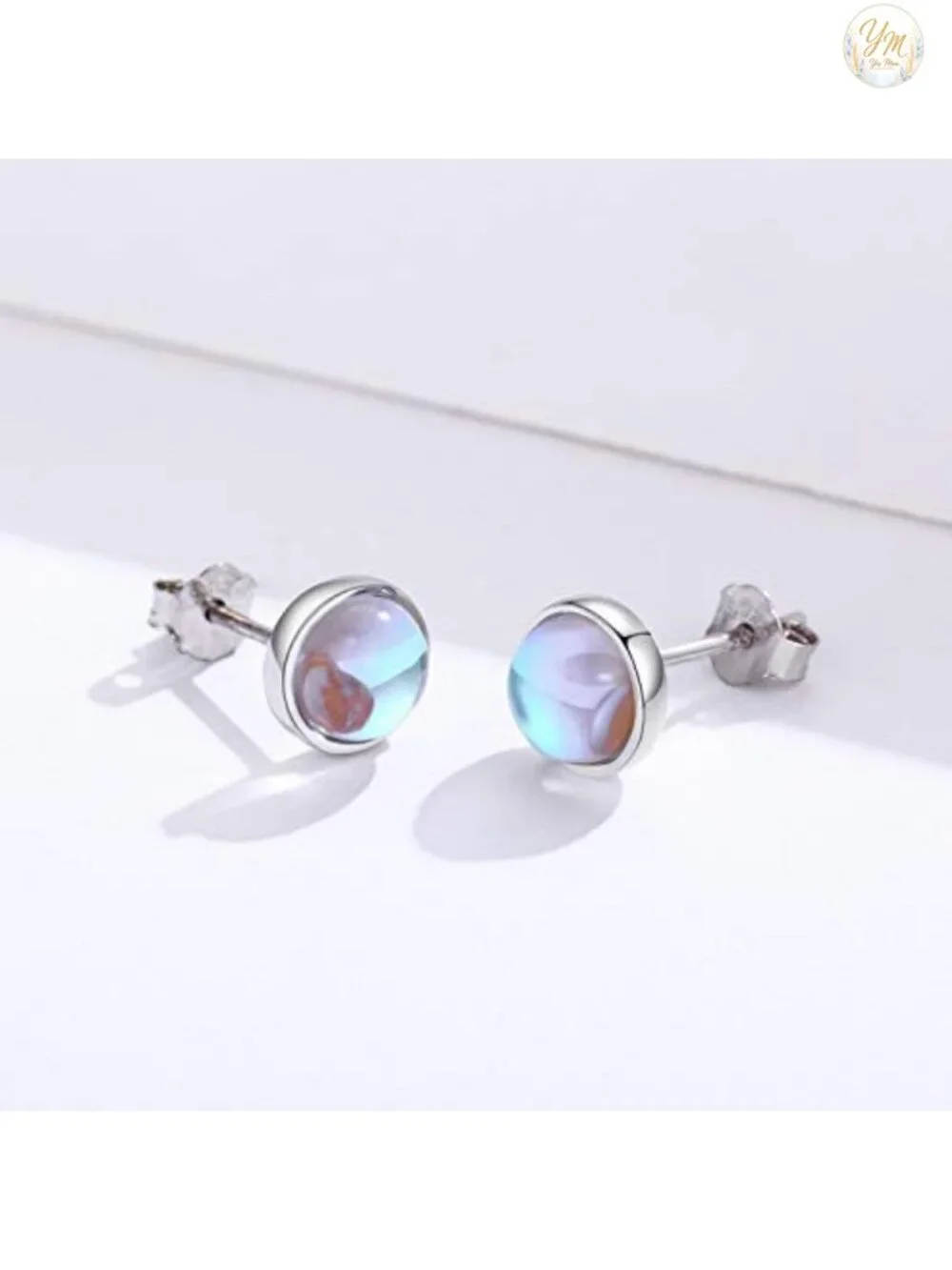 Hypoallergenic Sterling Silver Moonstone Stud Earrings for Sensitive Ears